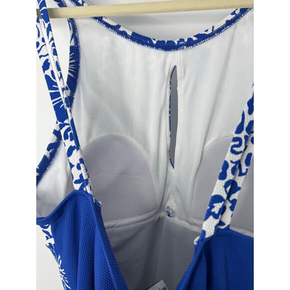 Tommy Bahama Island Cays Hibiscus High Neck One Piece Swimsuit Blue White 14 NWT - Picture 5 of 9